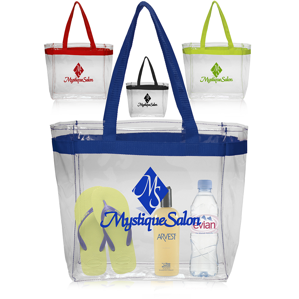 Color Handles Clear Plastic Tote Bags ATOT132 - Wholesale Green Bags